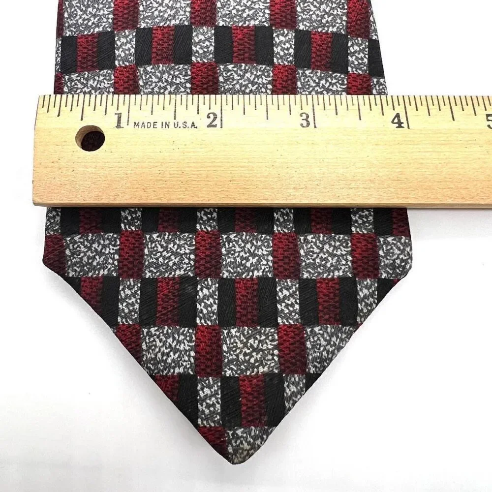 Galleria & Co Necktie Tie All Italian Silk Made in USA Red Black and White Check
